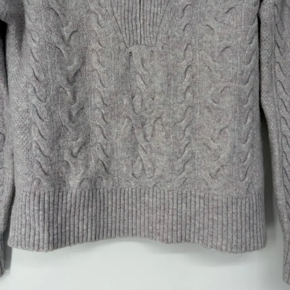 J. Crew Cable Knit Half Zip Sweater Merino Wool Alpaca Blend Supersoft Yarn Gray